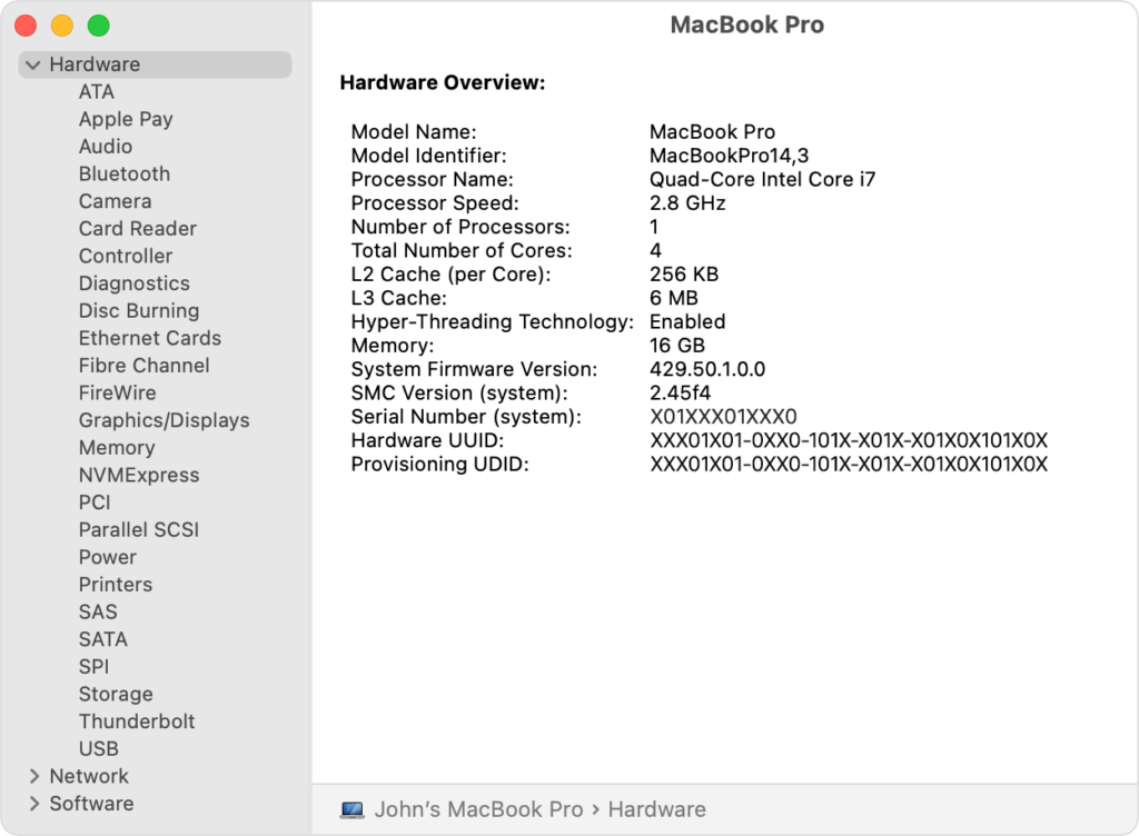 How to check specs on macOS