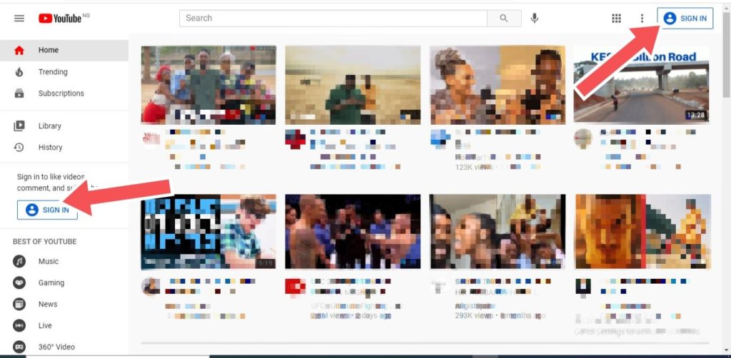 sign in to youtube