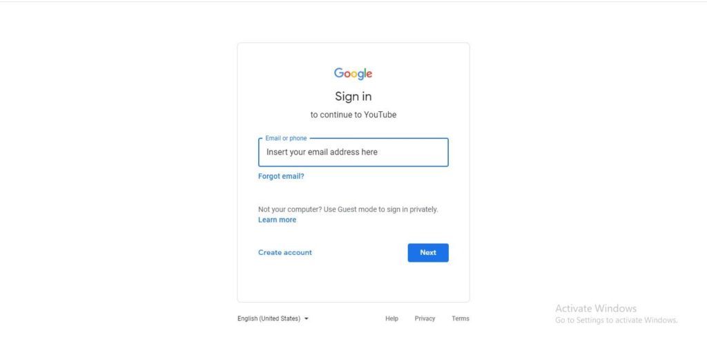 sign in to youtube
