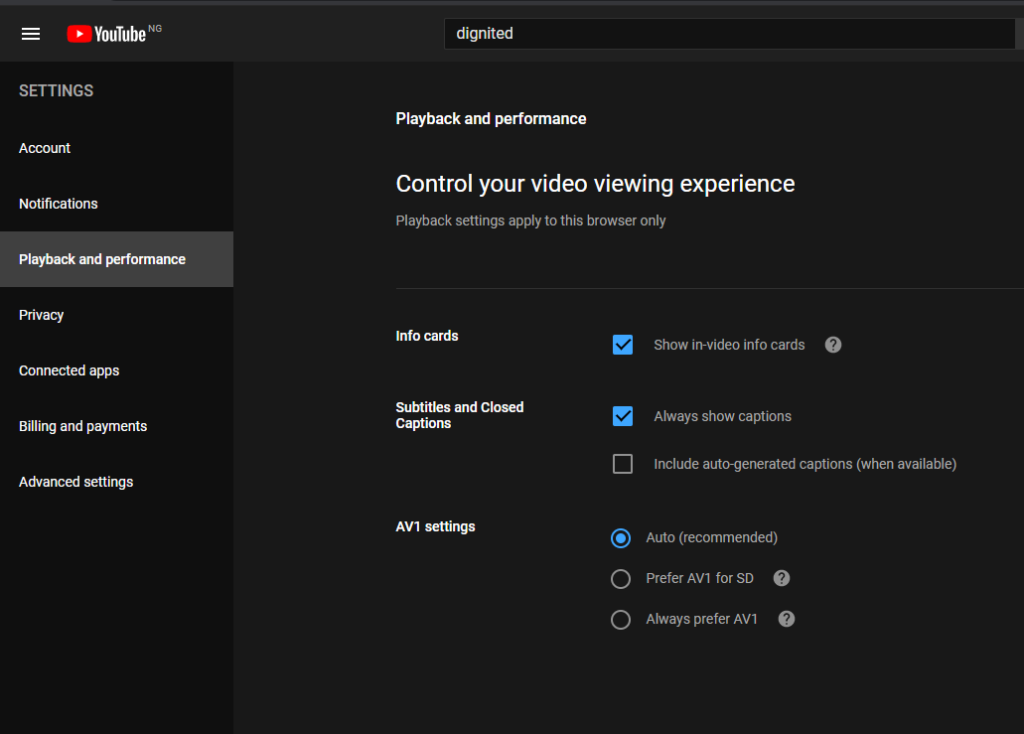 YouTube Playback Settings