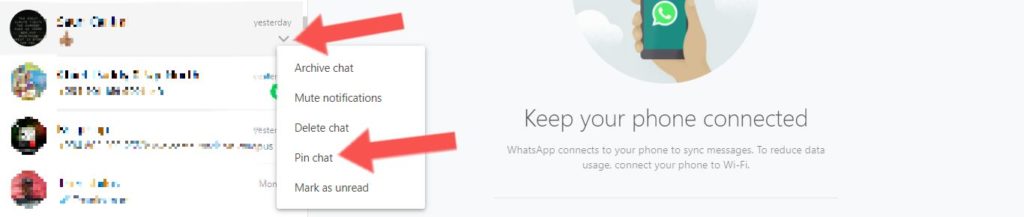 pin chat whatsapp web