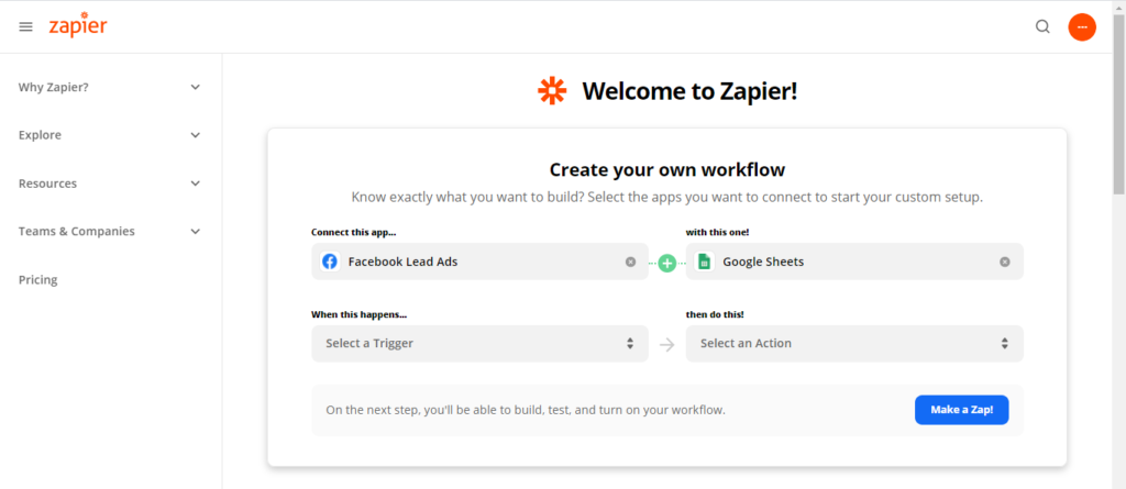 Zapier web page