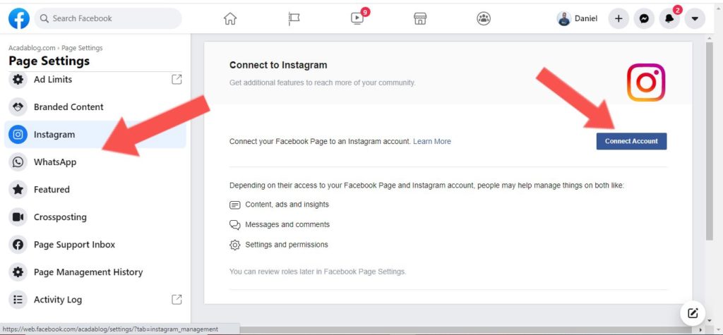what happens when you connect facebook page to instagram