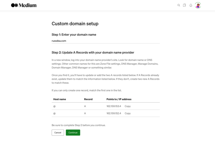 Custom domains on Medium