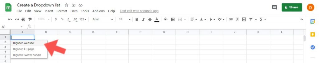 create dropdown list google sheets