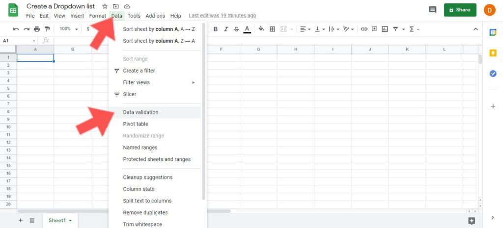 create dropdown list google sheets