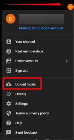 Upload music YouTube music