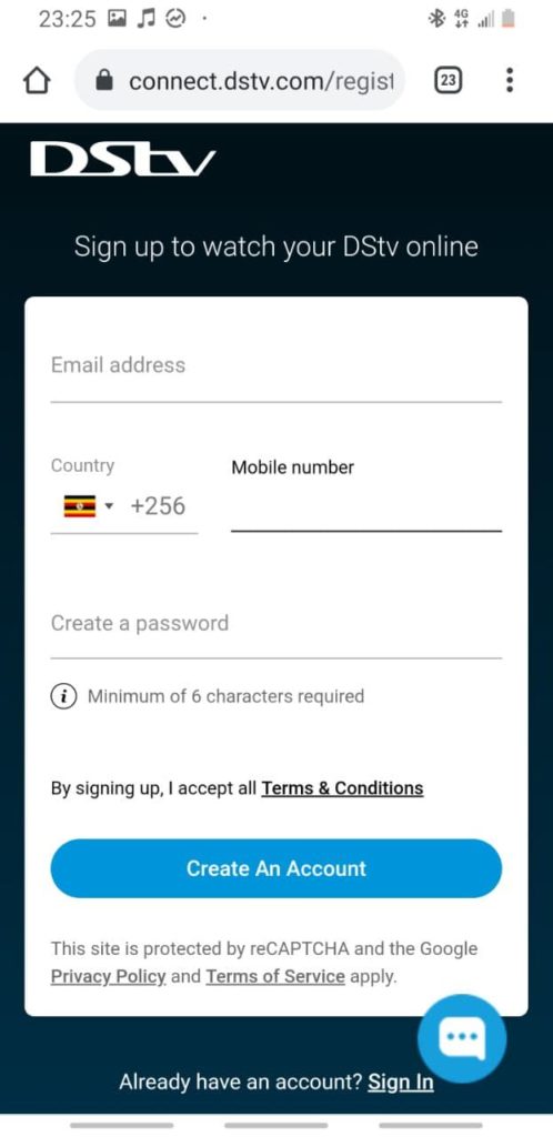 Creating DSTV Now account