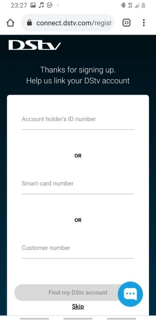 Creating DSTV Now account