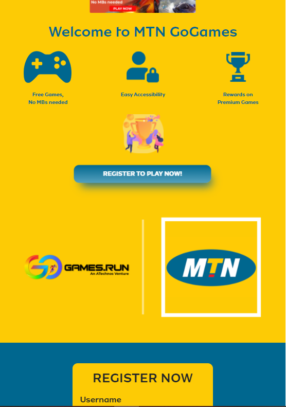 MTN GoGames landing page