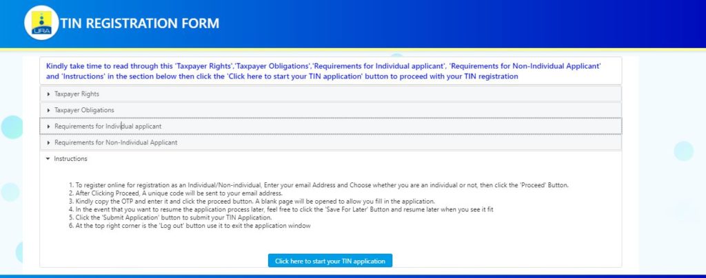 URA TIN application 