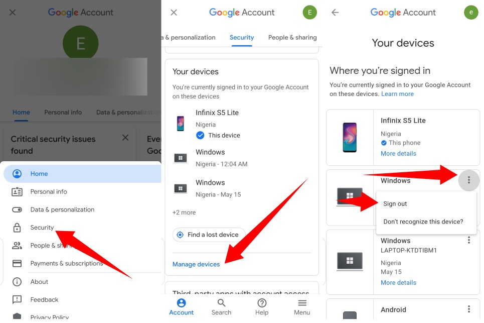 Remove device Google account