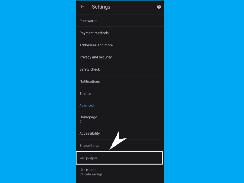 Chrome mobile language settings