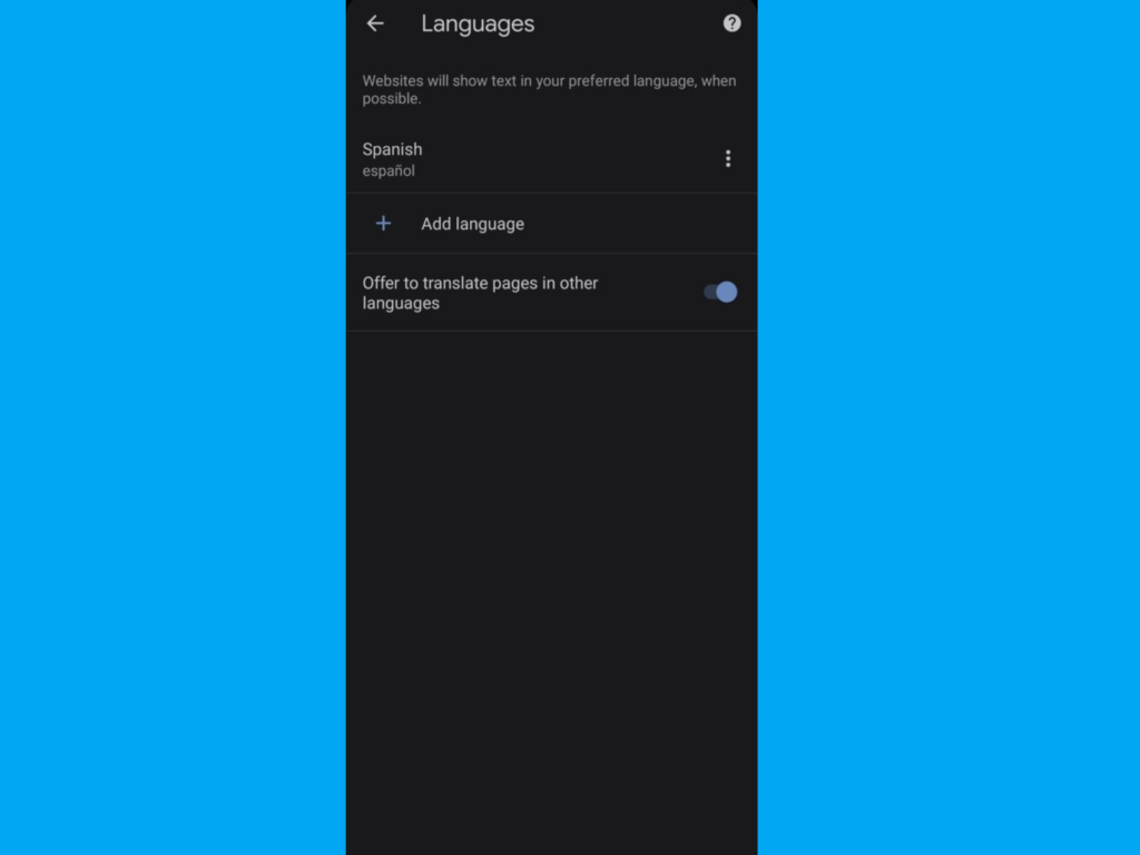 Chrome mobile language settings