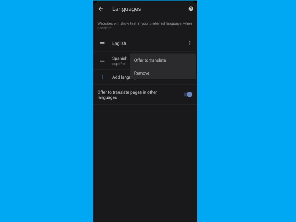 Chrome mobile language settings