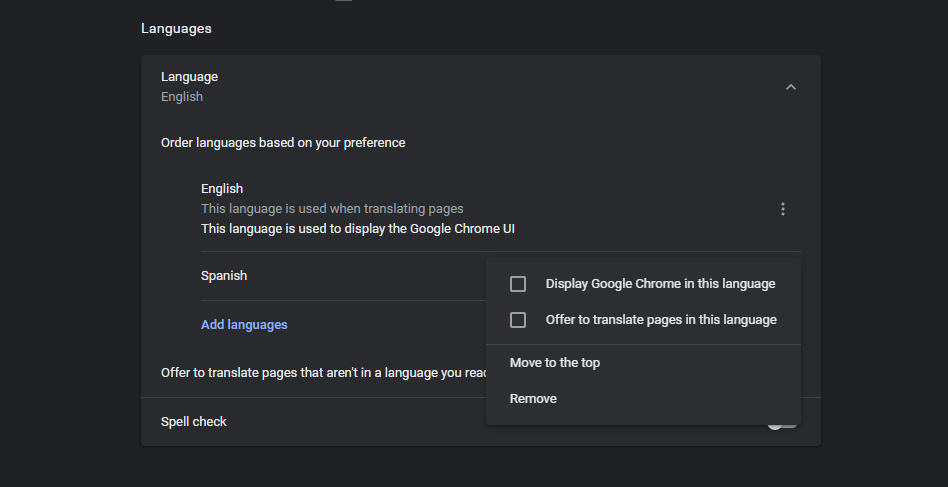 Language settings in Chrome for PC