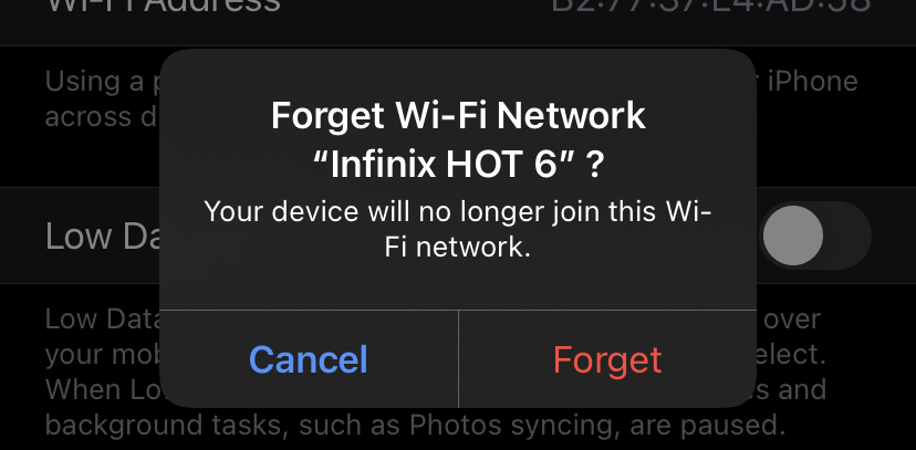 Forget Wi-Fi network iPhone