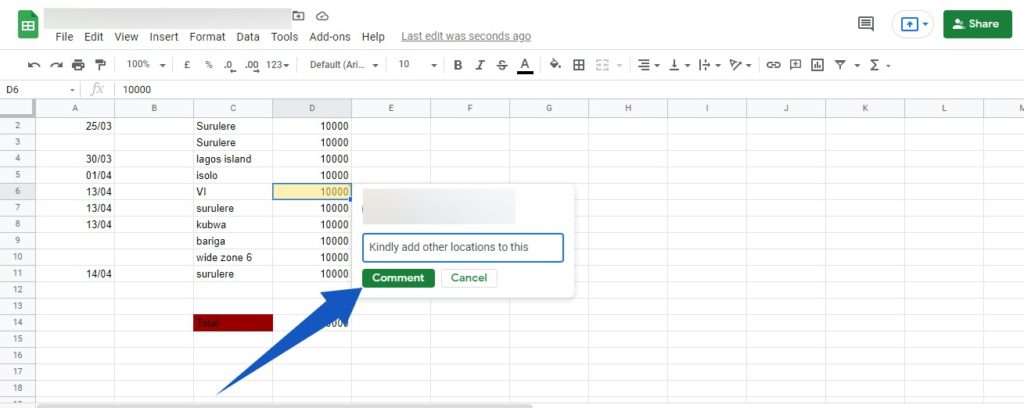 Comments in Google Sheets