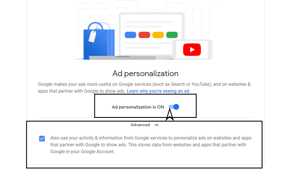 Turning off ad personalisation