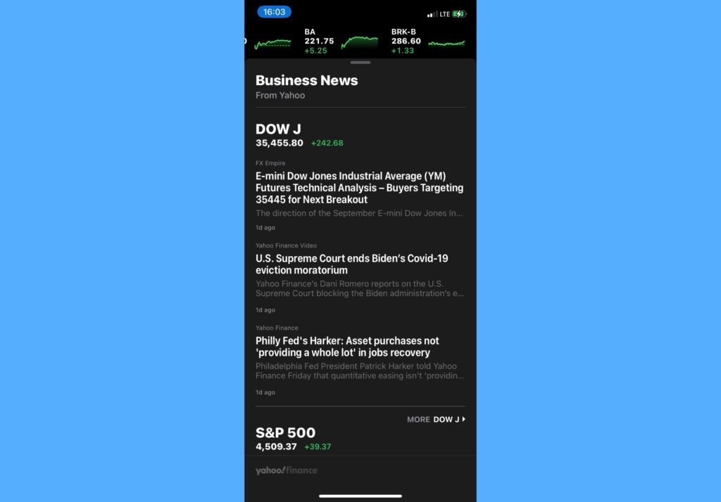 iPhone stocks app business news