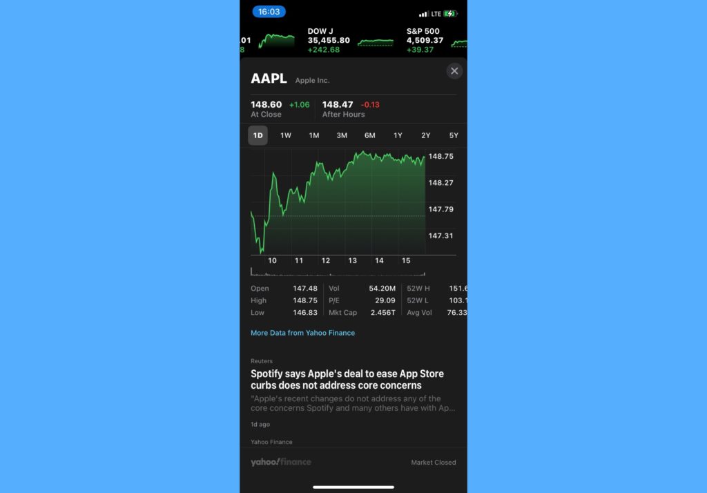 APPL stock chart details