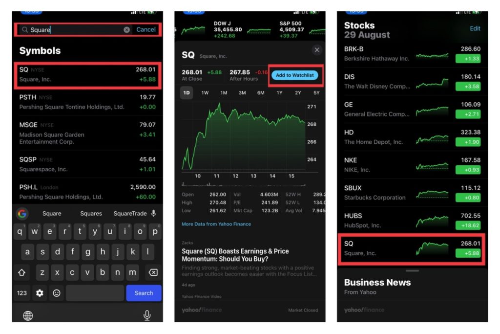 iPhone stocks app watchlist