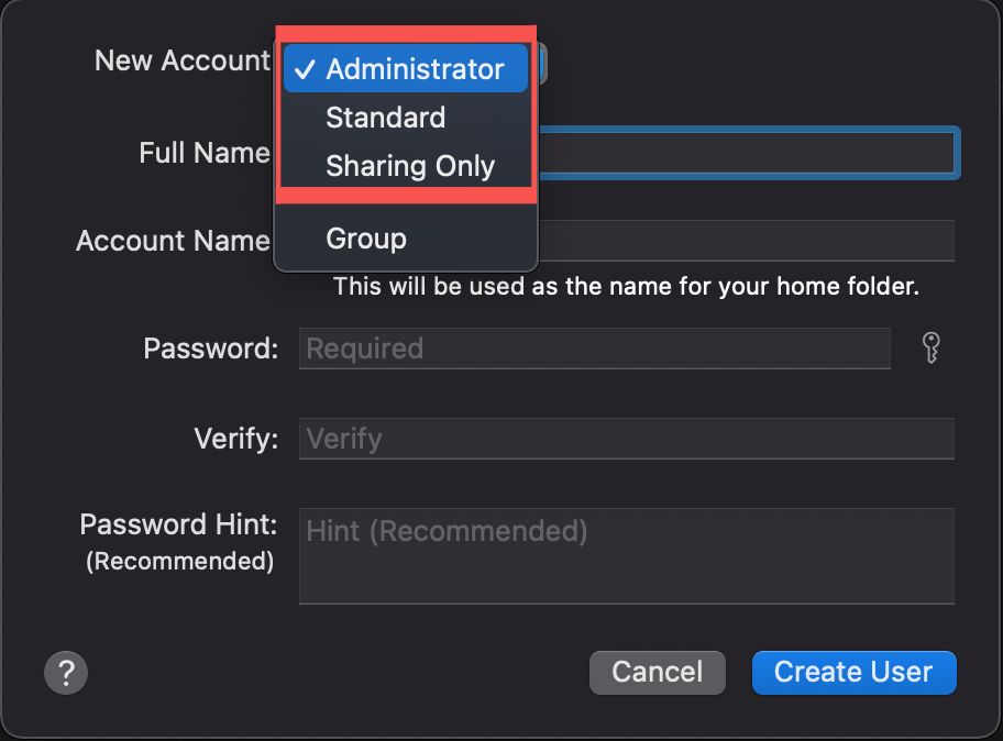 create multiple user accounts Mac