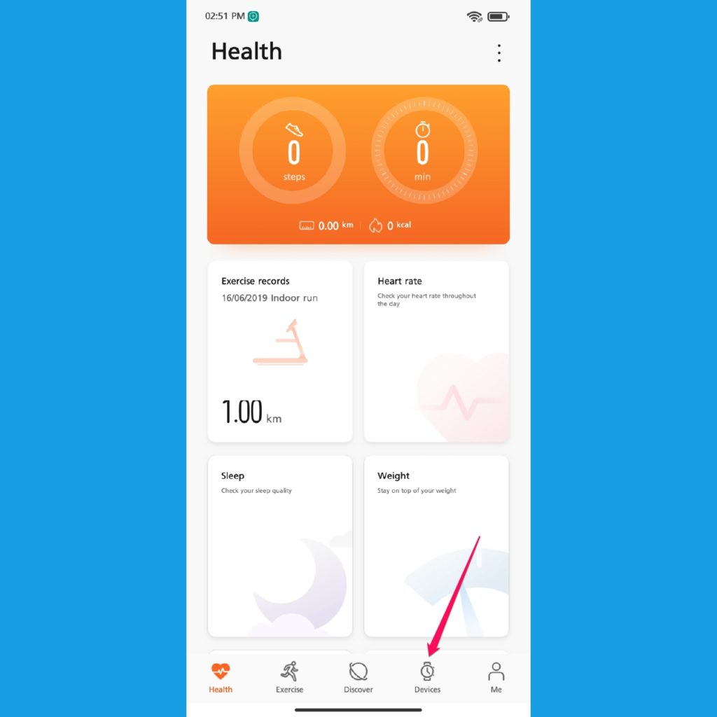 Huawei Health app home screen