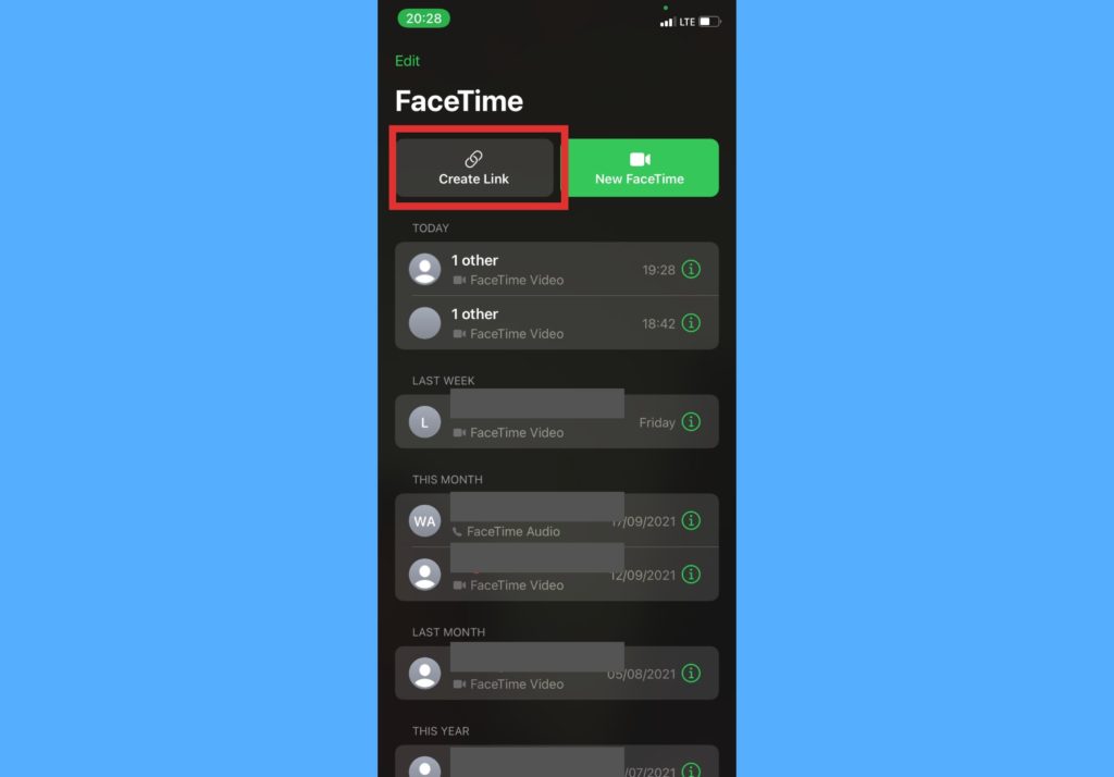 create facetime call link