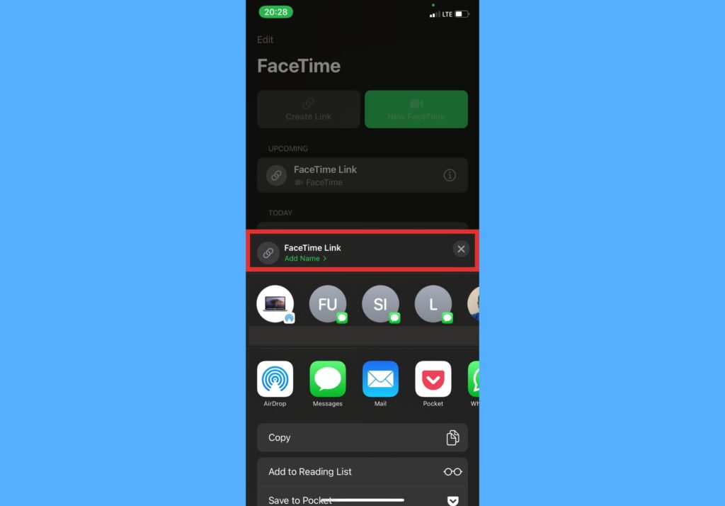 create facetime call link