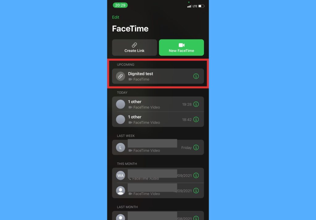 create facetime call link