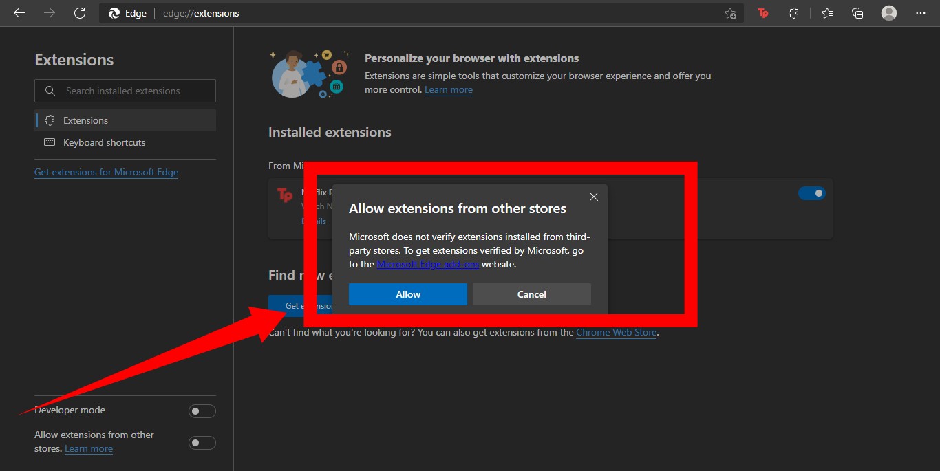Enable Google Chrome Extension on Microsoft Edge Dignited