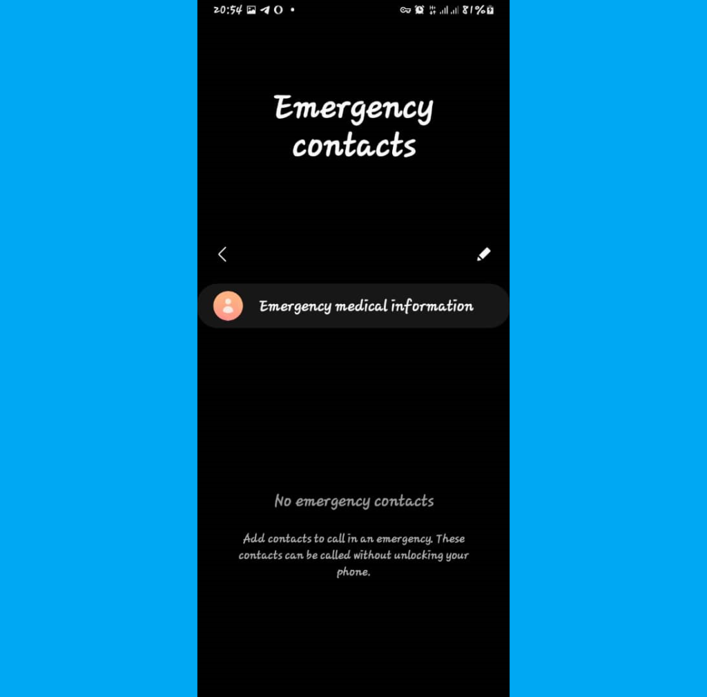 Android emergency contact info - Samsung