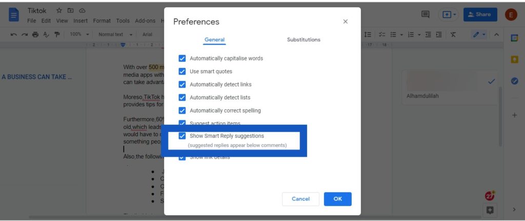 Smart Reply Google Docs