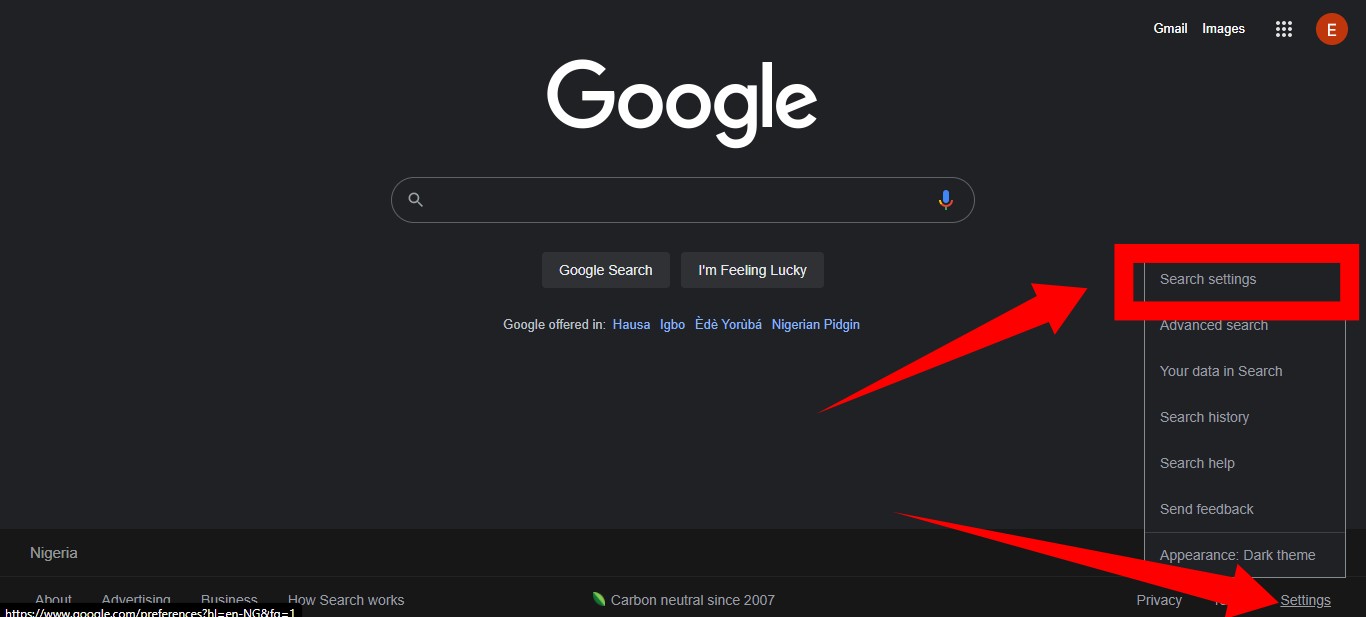 How to change google search language dignited