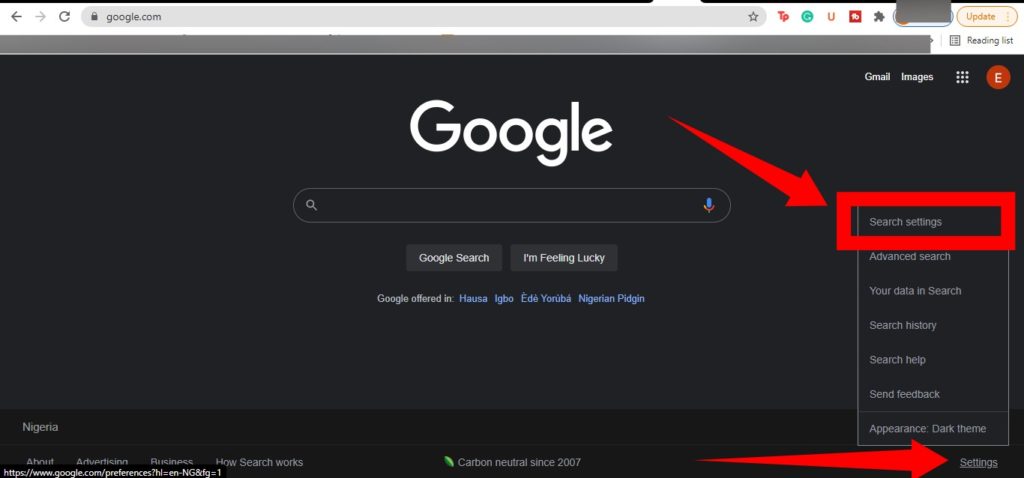 Dark Mode on Google Search