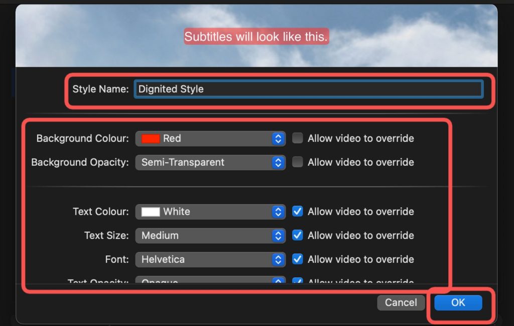 save closed captions style mac
