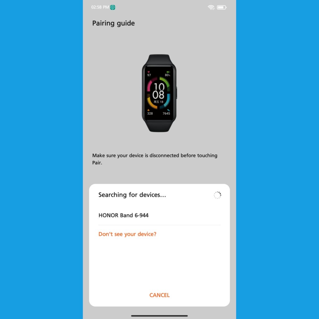 select honor band from list on Huawei Health app