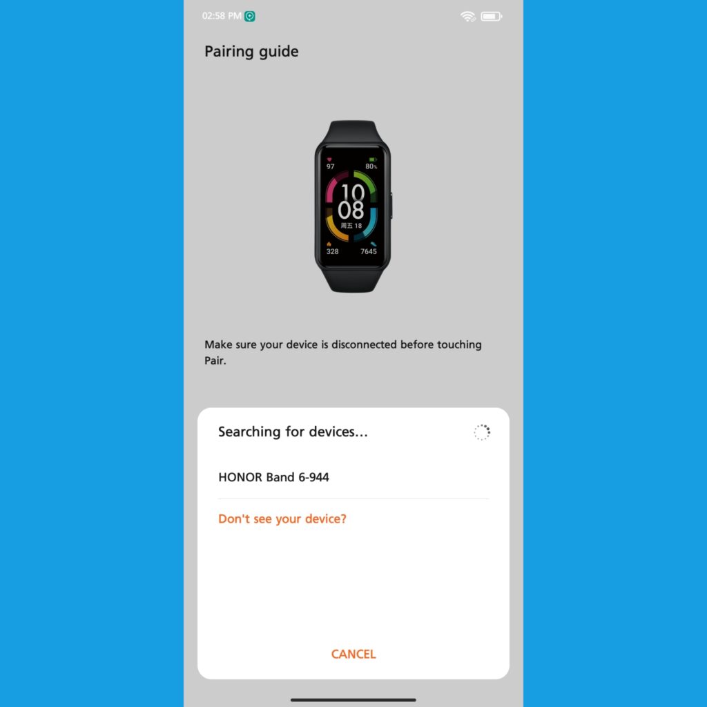 select honor band from list on Huawei Health app