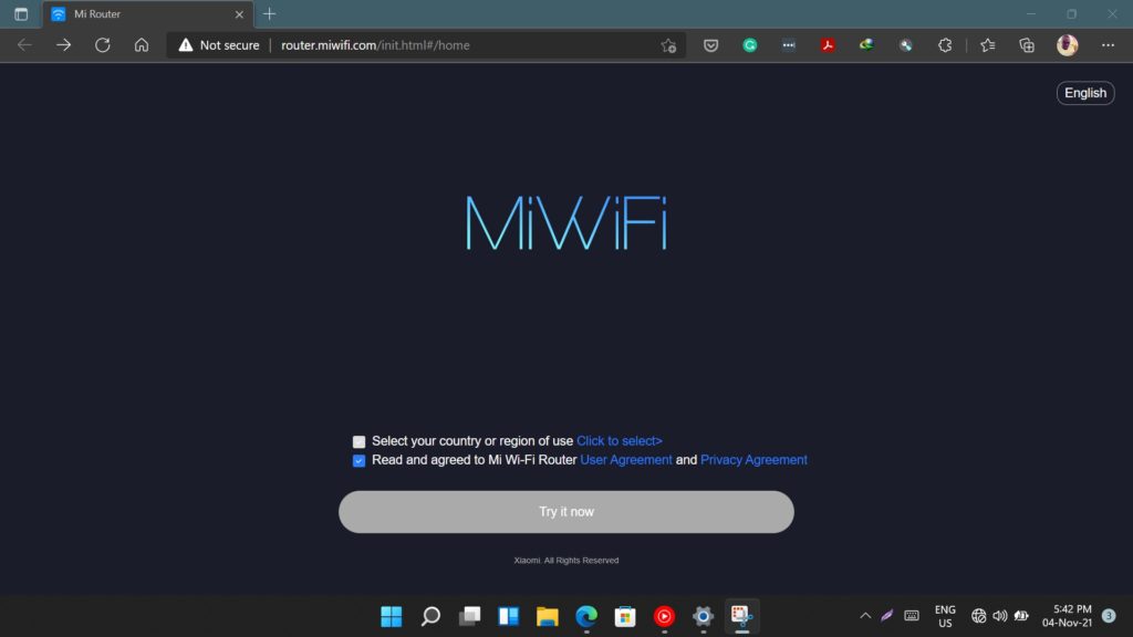 MiWiFi setup page