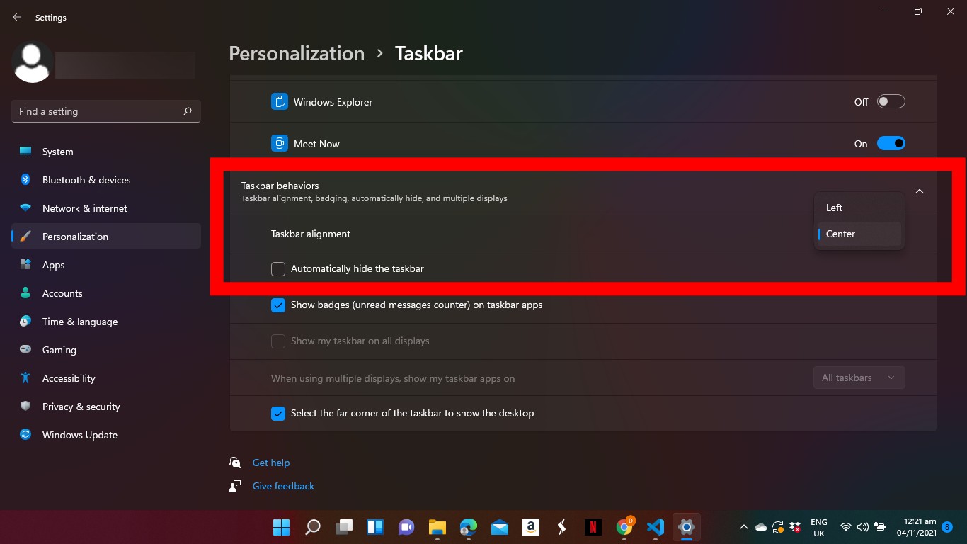 Customize Windows 11 Taskbar