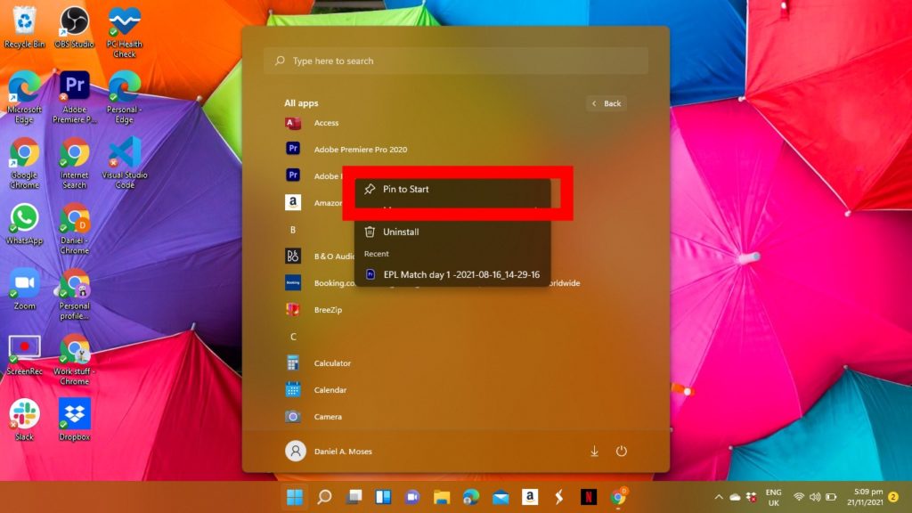 Start Menu in Windows 11
