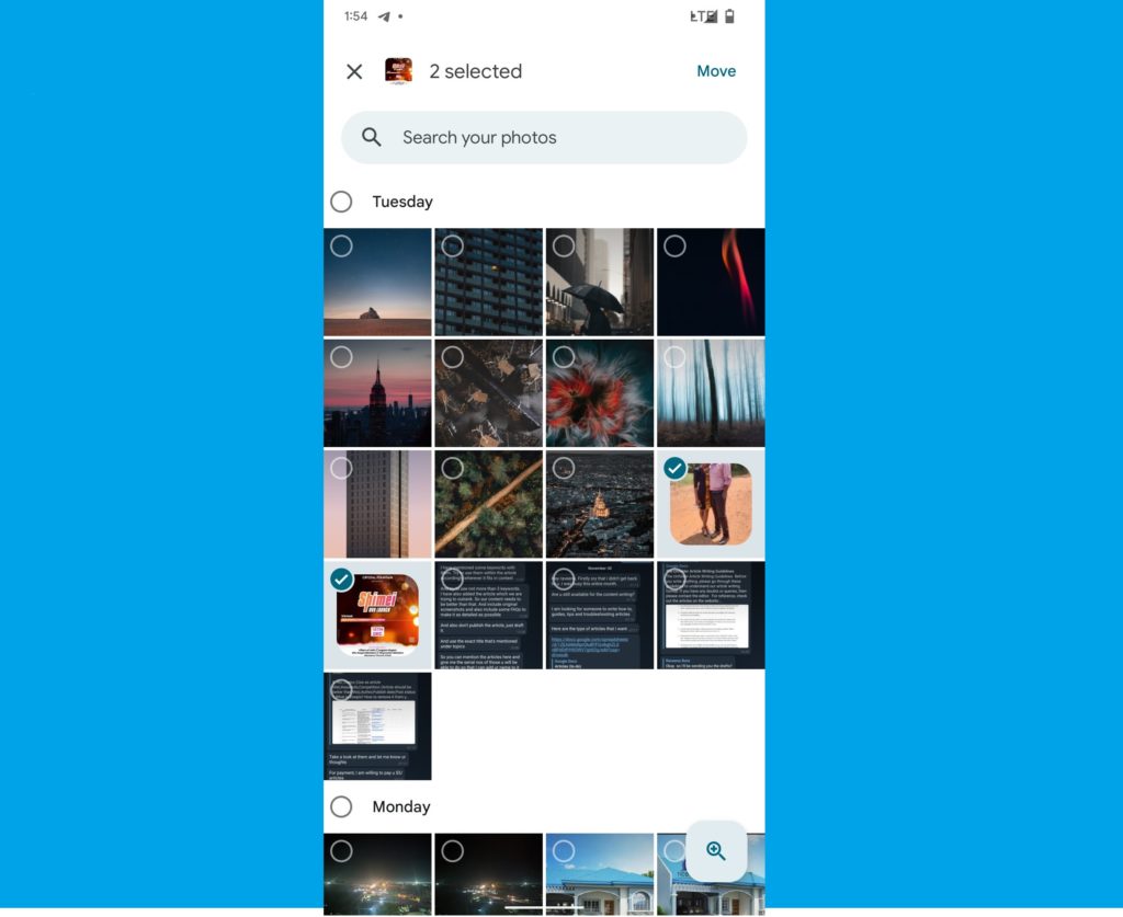 Select images to move to Google Photos Locked Folder
