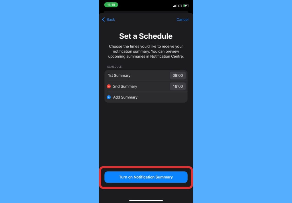 schedule notification summary