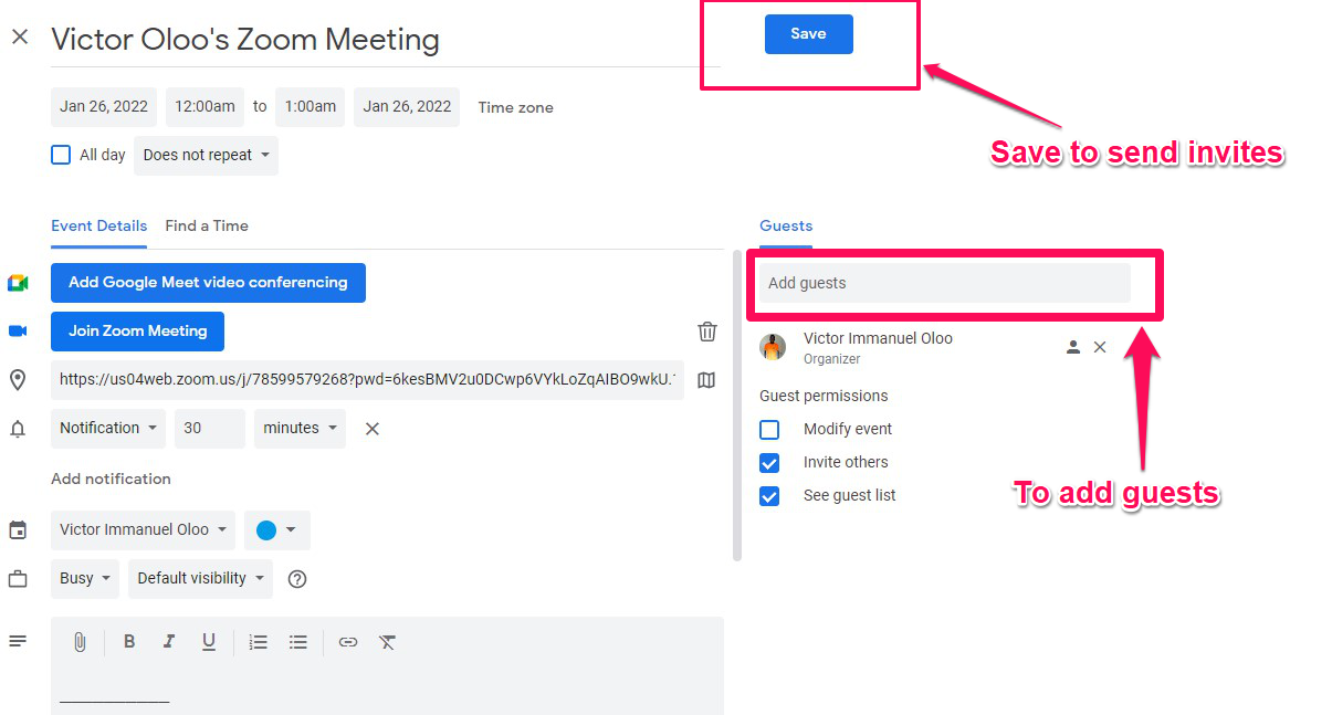 How To Set Up Automatic Zoom Meeting Invites With Google Calendar