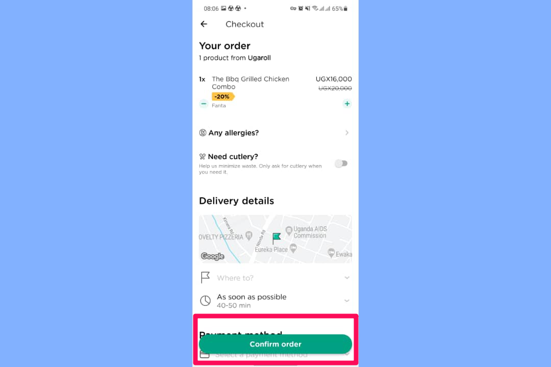 Confirm Glovo order