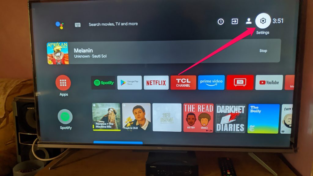 click on  settings on android tv