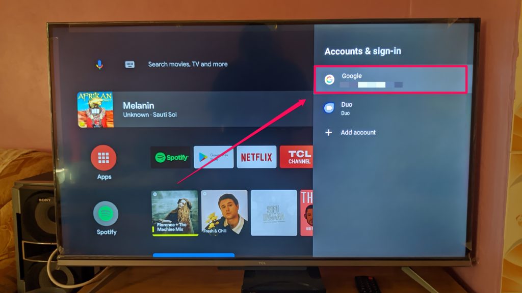 Google account on TV