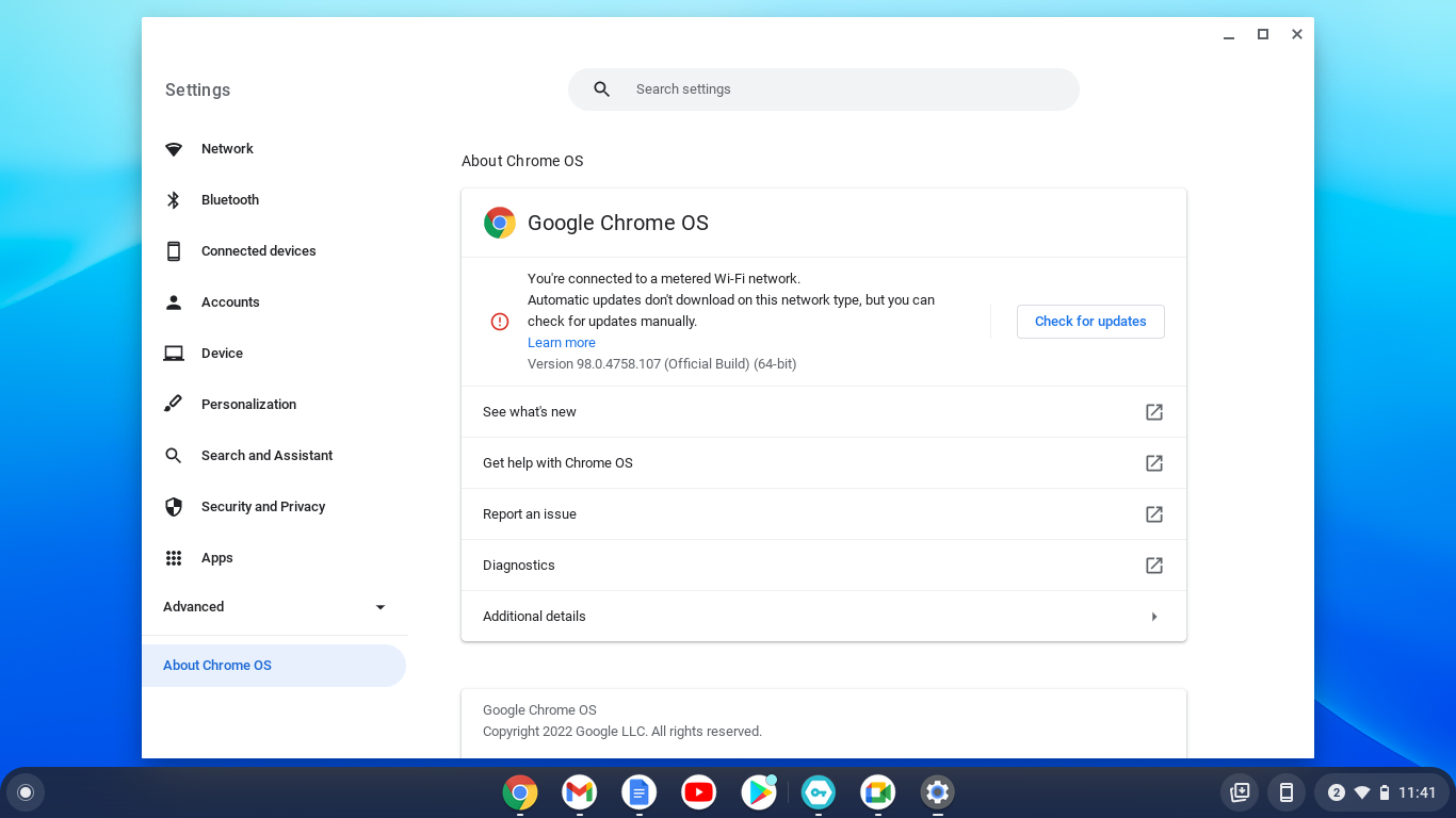 Check for Chromebook updates