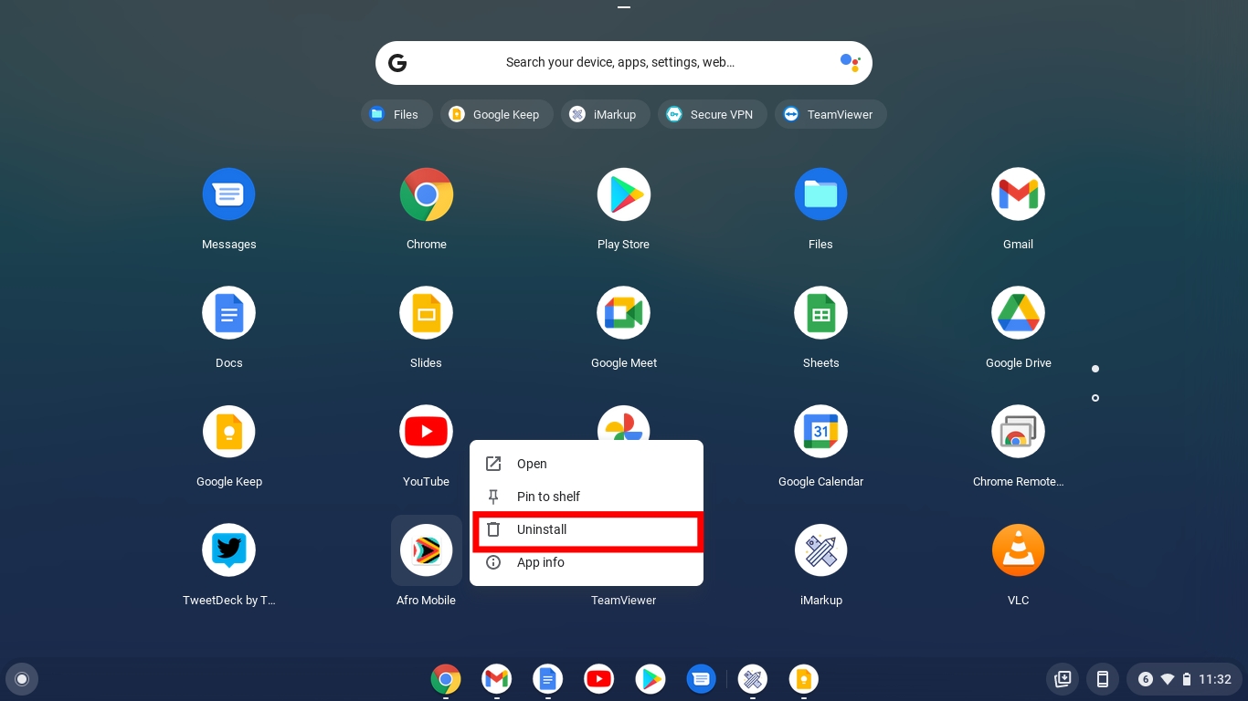 Delete an app from the Chromebook